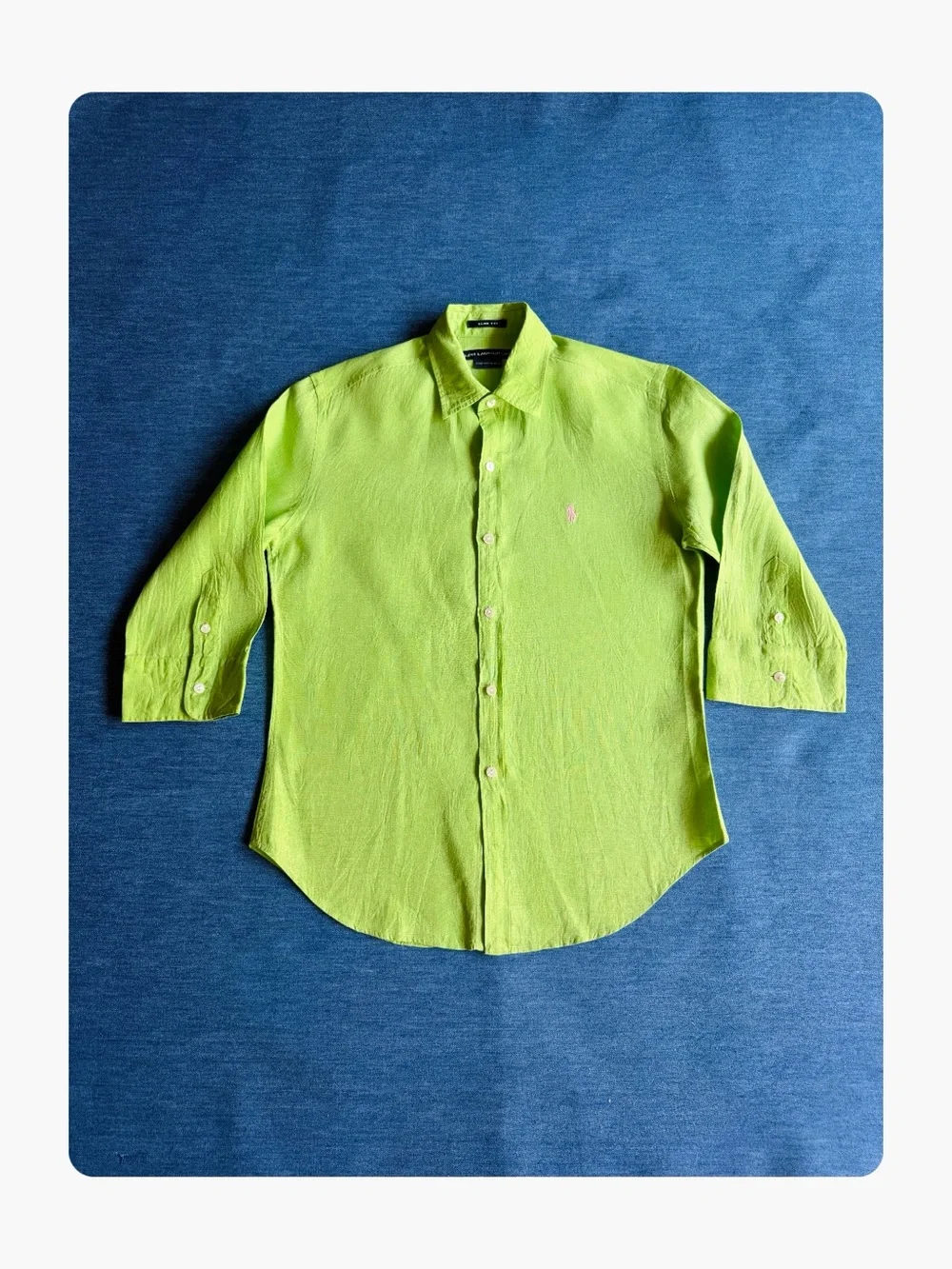 ★Ralph Lauren Sport Slim Fit Seasonal Staple 100% Linen 3/4 Blouse Lime Green 4★ - Picture 1 of 11